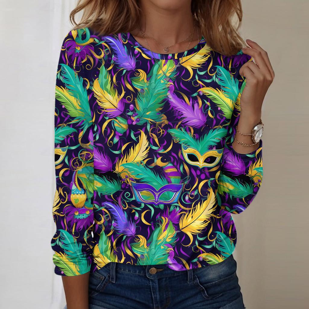 Long Sleeve Shirts For Women Cute Print Graphic Tees Blouses Casual Plus Size Basic Tops Pullover