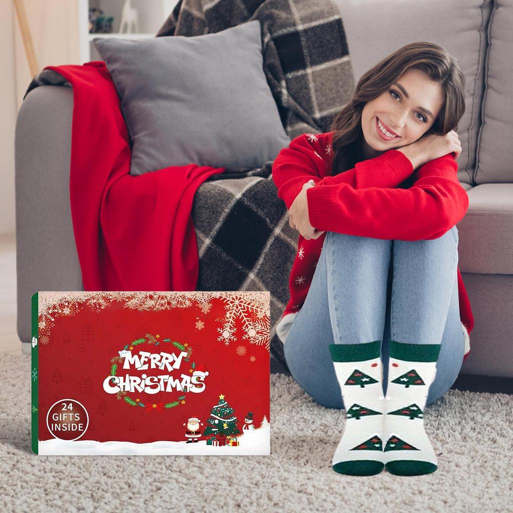 Christmas Stocking Advent Calendars 24 Days Countdown Advent Box Socks Christmas Funny Socks For Girls Women Mother Gifts