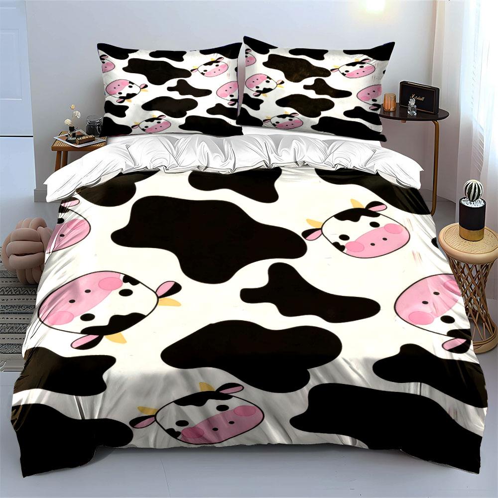 "Cute Cow Print Decoration Set" Bedding Set with 1 Duvet Cover 2 Pillowcases Single Double King Queen Gift