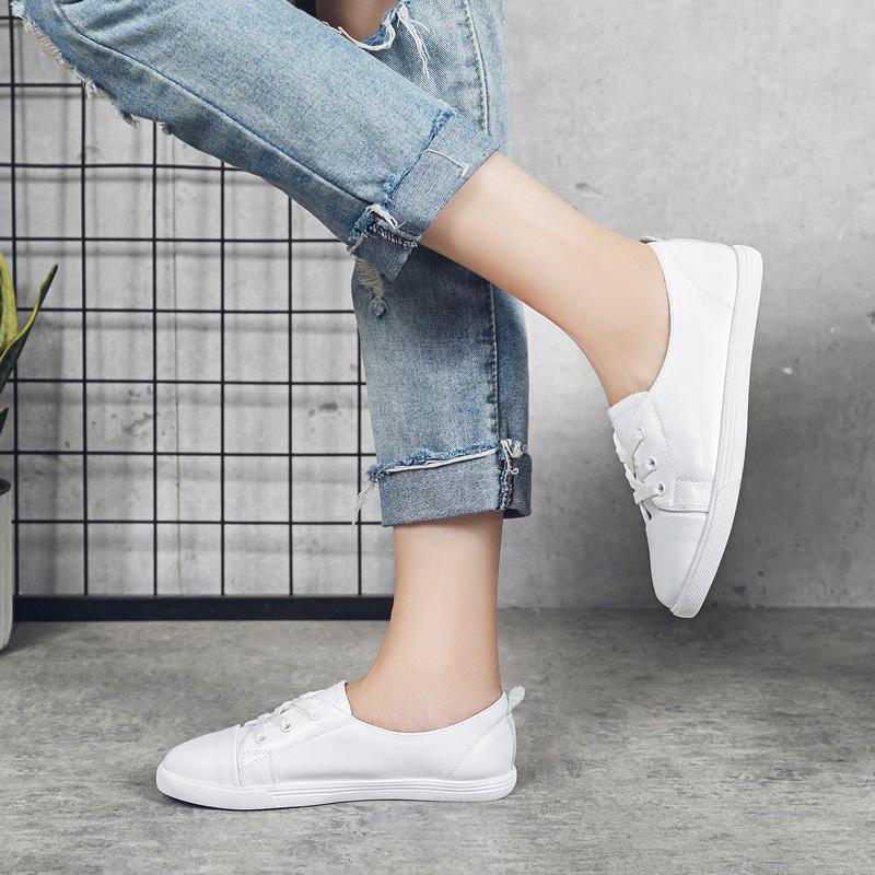 [Cowhide version] Shallow mouth little white shoes women's spring one-pedal women's shoes new sports and leisure flat baseplate shoes