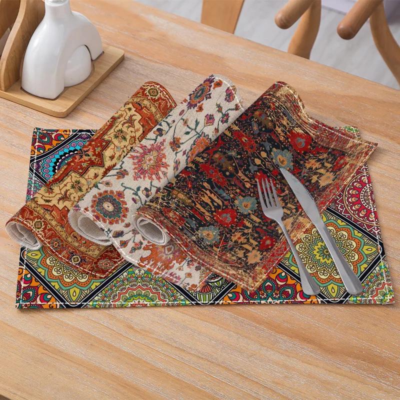 4Pcs Bohemian Floral Prints Placemats 30*45CM Linen Seasonal Spring Table Mats for Party Kitchen Wedding Dining Decoration