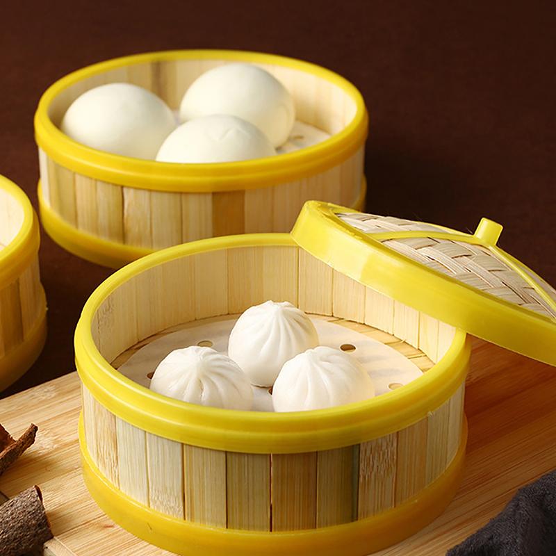 1Pc 5-6.5 Inch Cook Sticky Rice Chinese Food Making Handmade Steamer Basket With Lid Bamboo Kitchen Cookware Dumpling Steamer
