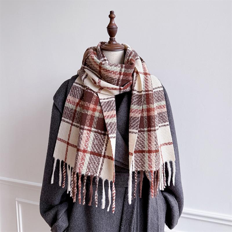 Winter Scarf for Women Imitation Cashmere Warm Plaid Pashmina Scarf Wraps Female Thick Soft Bufanda Tassel Shawl Poncho Stole