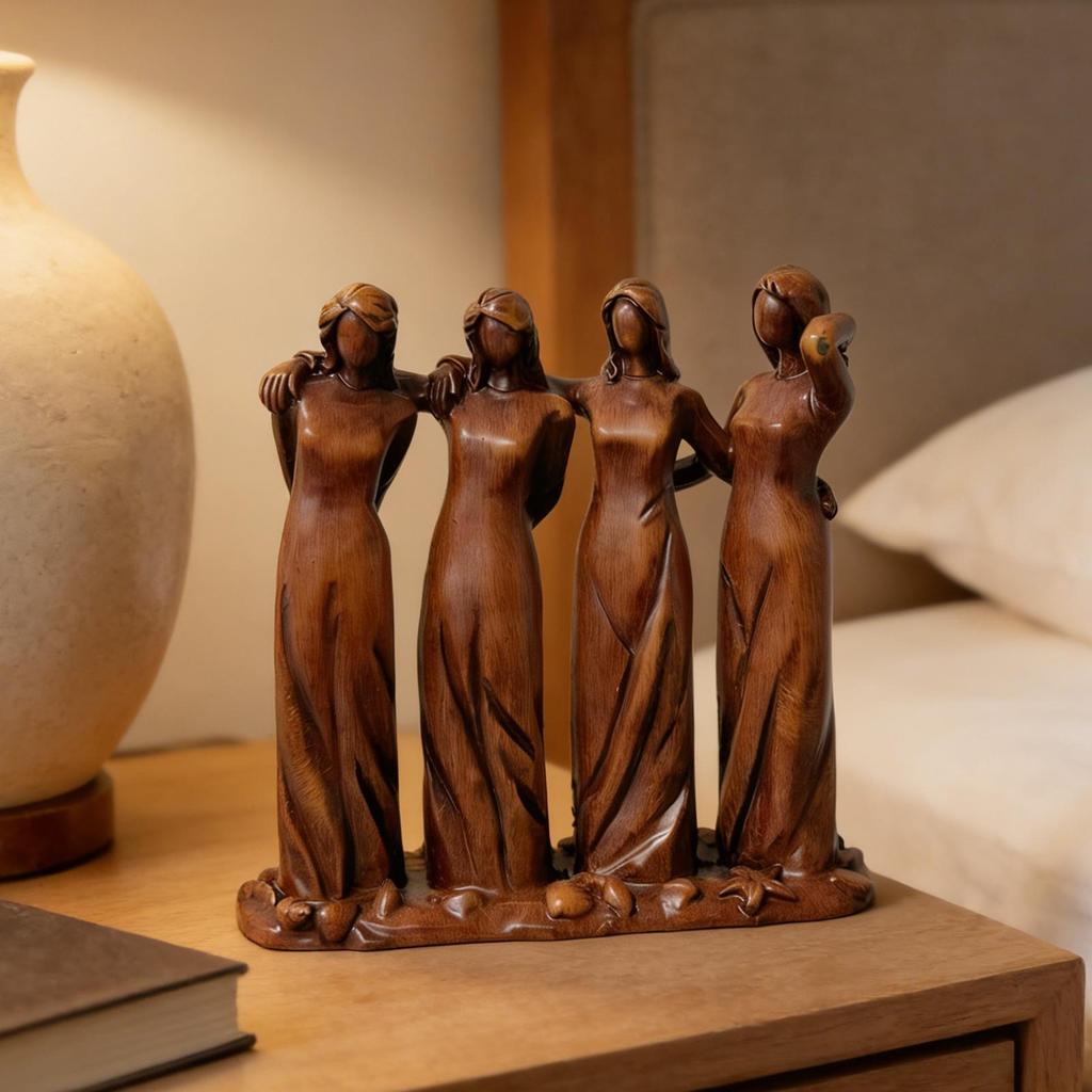 Sisters Together, Celebrating Friendship - A Sculpture Of Four Sisters Celebrating Friendship; A Heart-shaped Ornament Featuring