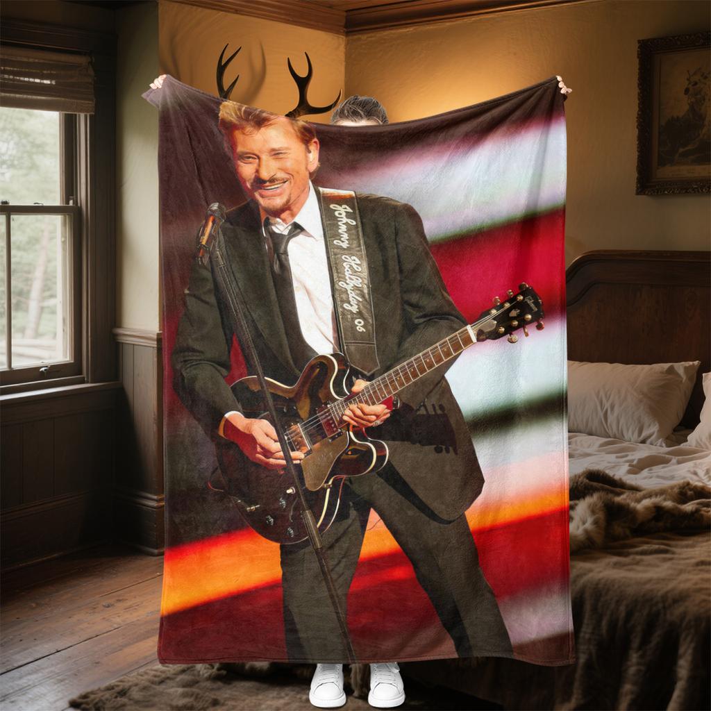 1pc Rock Star Johnny Hallyday Blanket, Al Season Lightweigh Poster Blanket Home Office Outdoor Nap Multifunc Poster Blanketional Blanket