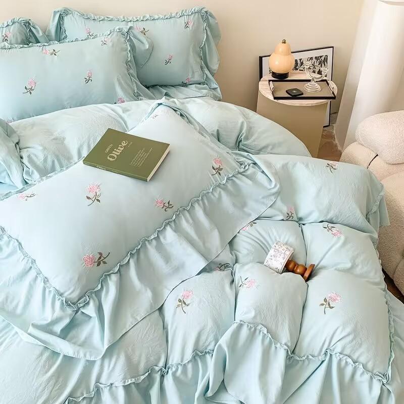 Bettwäsche-Sets im französischen Prinzessinnenstil Hepburn-Stil Schleife Bettbezug Romantische Bettwäsche Dekor Frau Mädchen Schlafzimmer Bettbezug 4-teilig