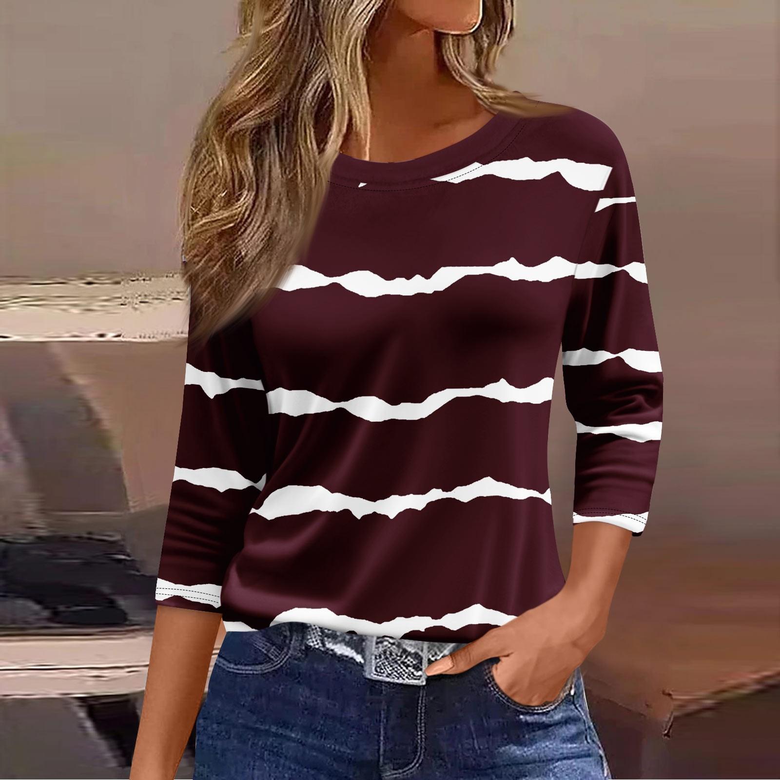 

Женская модная повседневная свободная футболка с круглым вырезом и рукавами 3/4 с принтом, женский топ S