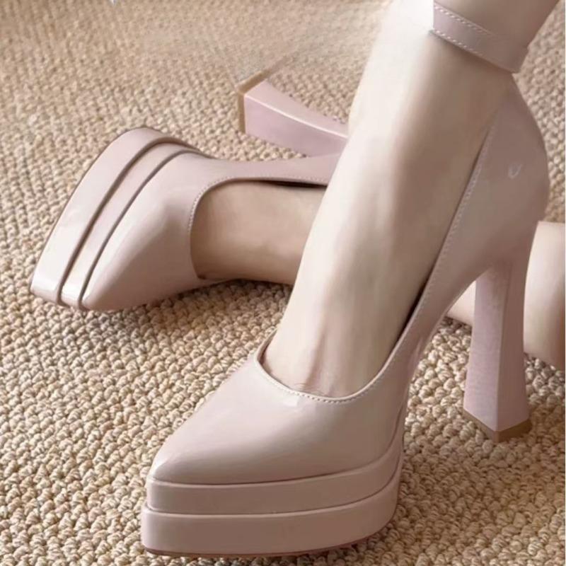 Fashion New Patent Leather One-Line Platform Mary Jane Shoes New Super High Heel Non-Tired Feet Block Heel High Heels