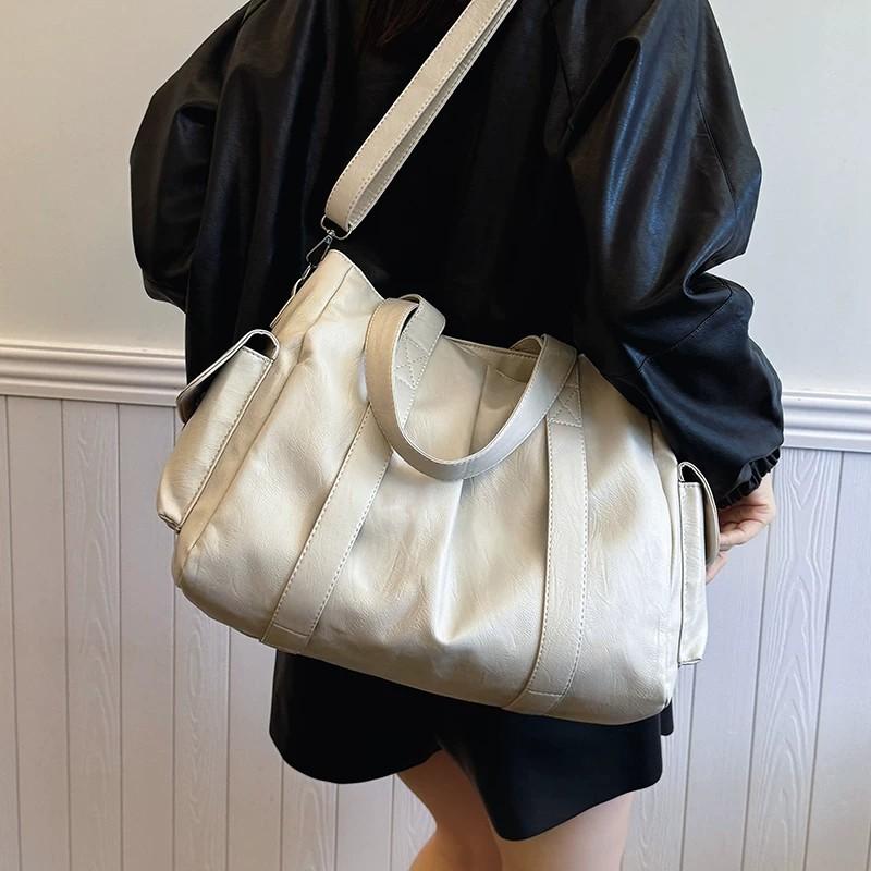 Retro Large-Capacity Tote Bag Women'S Bag New Commuter Personalized Splicing Armpit Bag Shoulder Messenger Bag