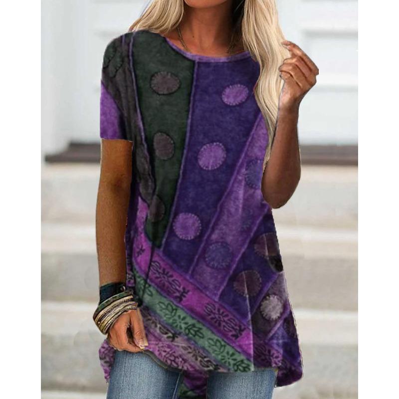 GMXIA Blusas y Camisas Casuales de Moda para Mujer con Cuello Redondo y Manga Corta