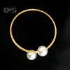 2Pcs/Set Women Elegant Jewelry Set Shiny Rhinestones Faux Pearls Adjustable Open Collar Necklace Bangle Set