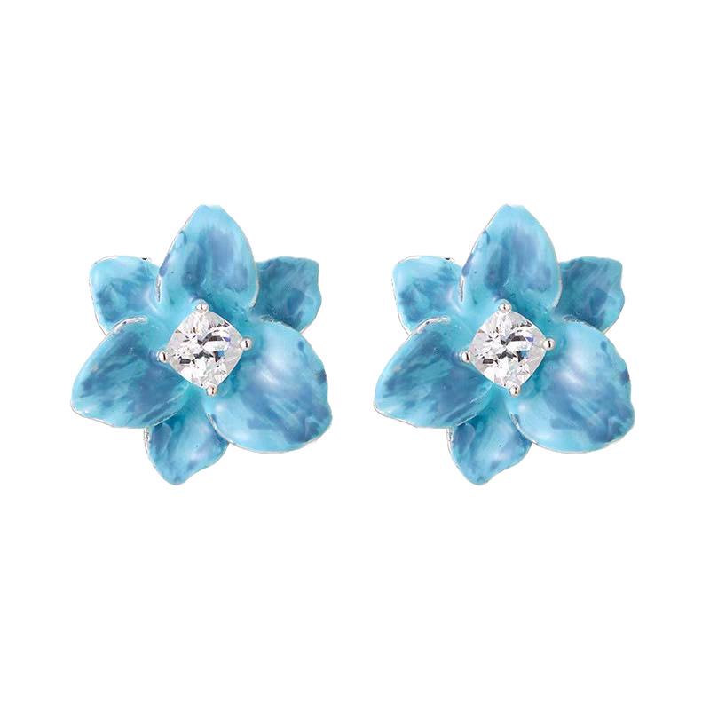 Blue Flower Stud Earrings: Elegant Seaside Vacation Style, Perfect for Summer