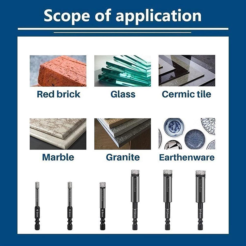 Hexagonal Shank Brazed Dry Ceramic Tile Diamond Drill Bit 5-16mm Vaccum Brazed Diamond Dry Drill Bits Hole Opener