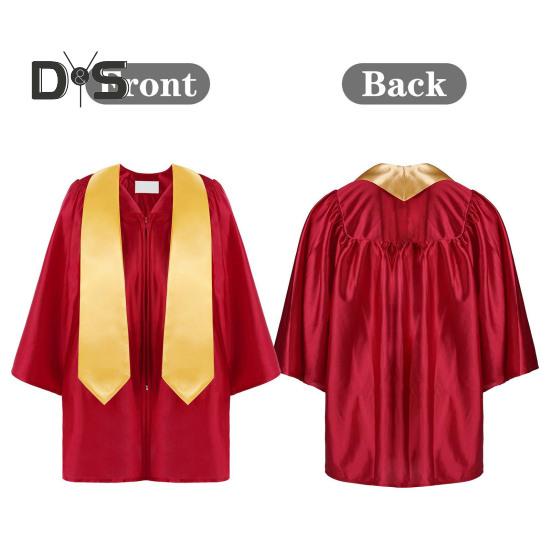 3 Pcs/Set Children Kindergarten Graduation Uniform with Tassel Hat And Shawl V Neck Calf Length Long Sleeve Zipper Closure Elementary Graduation Robe