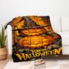 Halloween Jack-o'-lanterns with Witch Hats DecorationsBlanket Flannel Throw Blanket for Sofa, Bed, Travel, Camping, Office