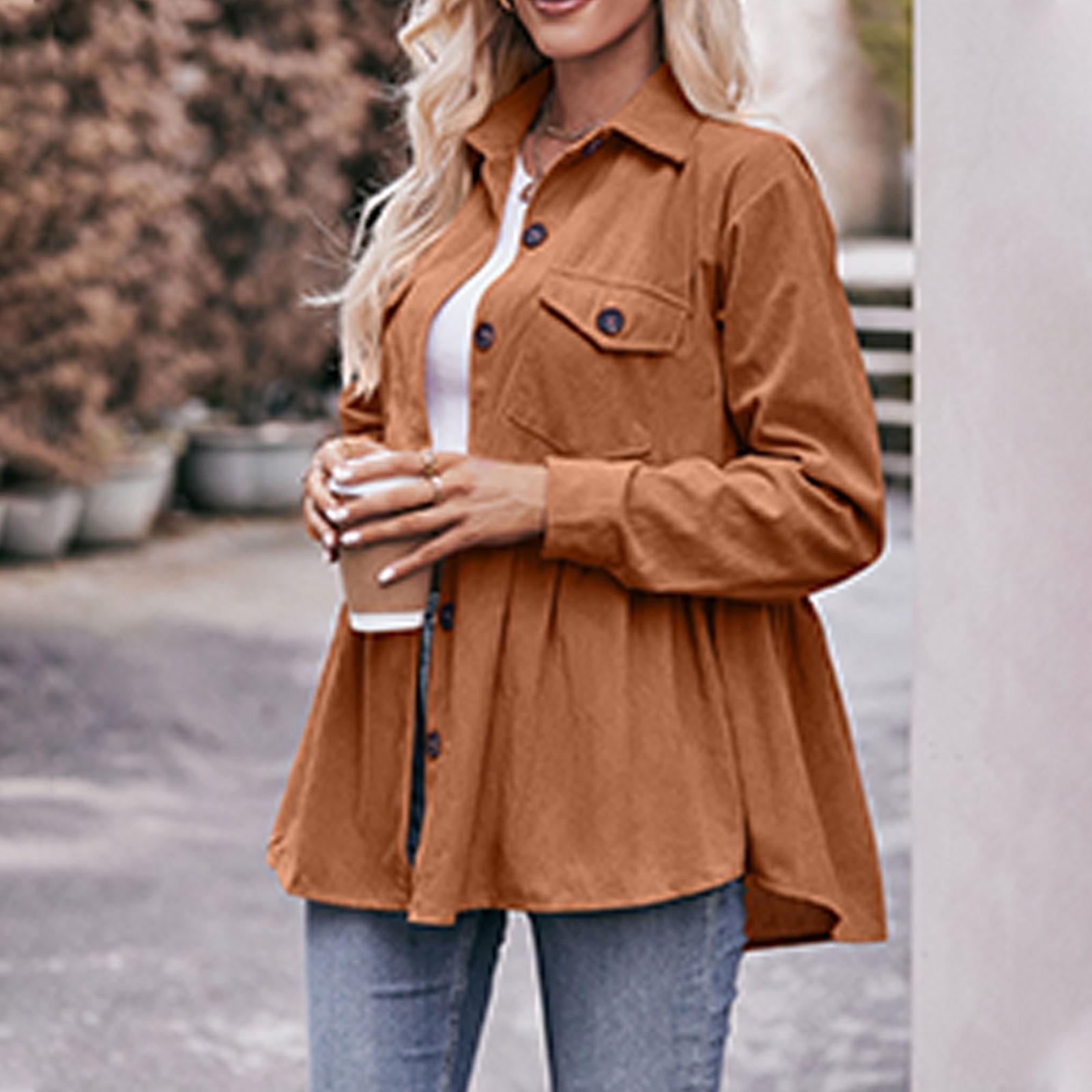 

Женская осенне-зимняя новая модная повседневная рубашка Babydoll, вельветовая рубашка Babydoll S кофейный