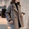 Women's Long Sleeve Blazer Notch Collar British Style Woolen Coat Loose Casual Outerwear