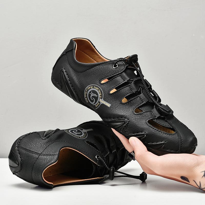 Fashion Summer Hollow Out Men's Shoes Casual Split Leather Men Outdoor Sneakers Moccasins Breathable Designer Quality Sandals Size 38-48