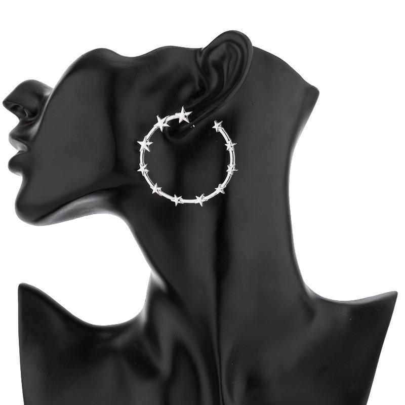 Star Chic Circle Earrings For Women Fashionable Gold Silver Minimalist Design