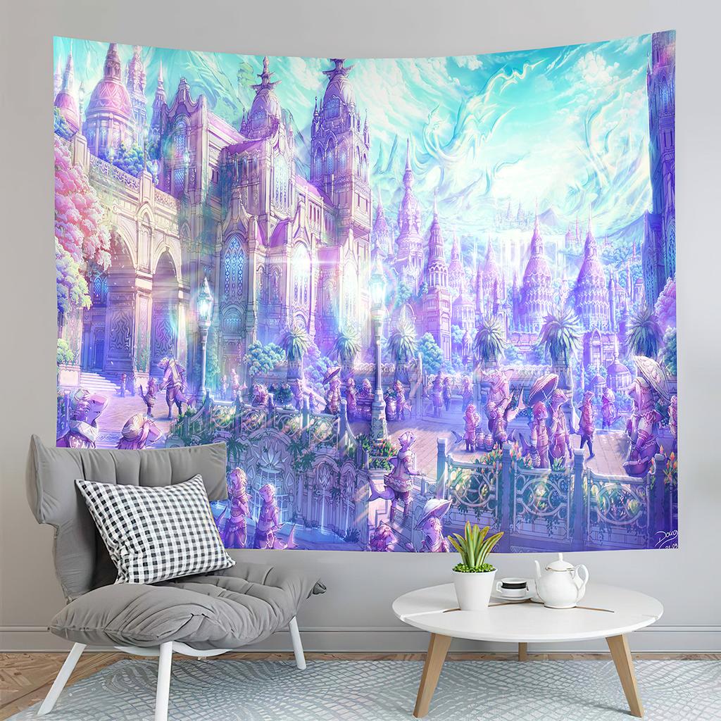 Fantasy Castle Tapestry River Forest Tapestry Fairy Tale World Tapestry Home Living Room Dorm Bedroom Aesthetics Tapestries