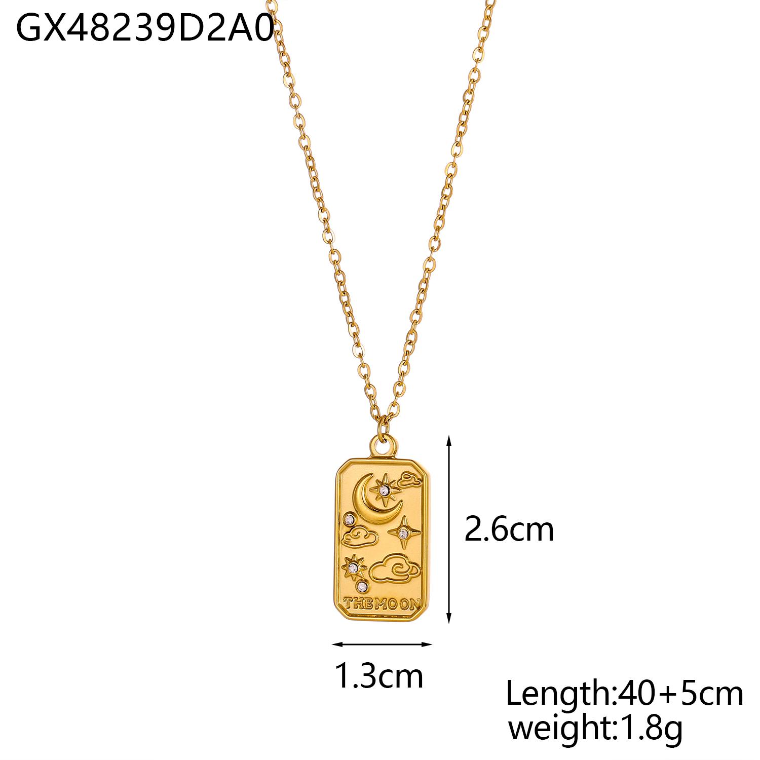 CARLIDANA Stainless Steel Oil Drop Zirconia Strength Emanen Tarot Card Necklace Drop Earrings Set Gold Plated Waterproof