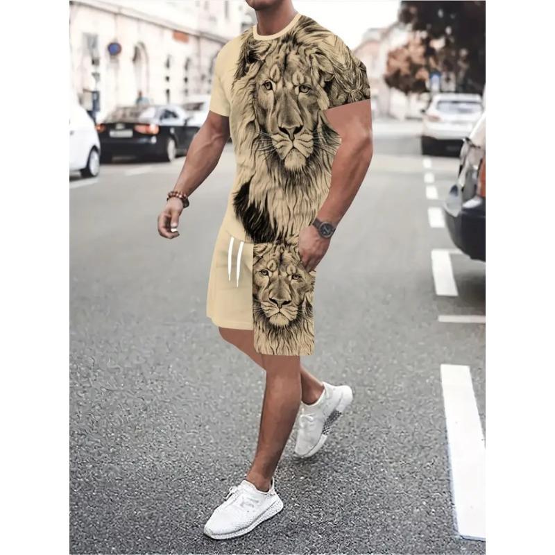 Simple Marble 3D Print Summer Casual Men's Crewneck Top And Shorts Urban Street Fashion Men's Suit Everyday Casual Comfort