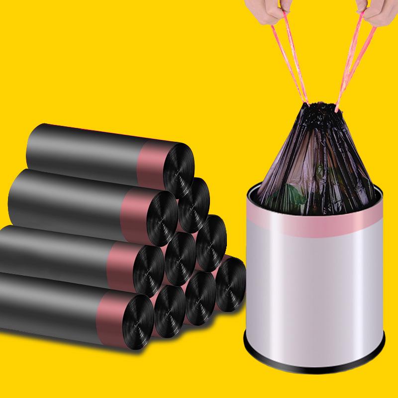 Thickened Black Drawstring Trash Bags for Kitchen & Dorm - Large Size, Pull-Up Closure