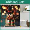 Vibrant Xmas Bathroom Shower Curtain Featuring Santa Claus And Snowman With 12 Hooks