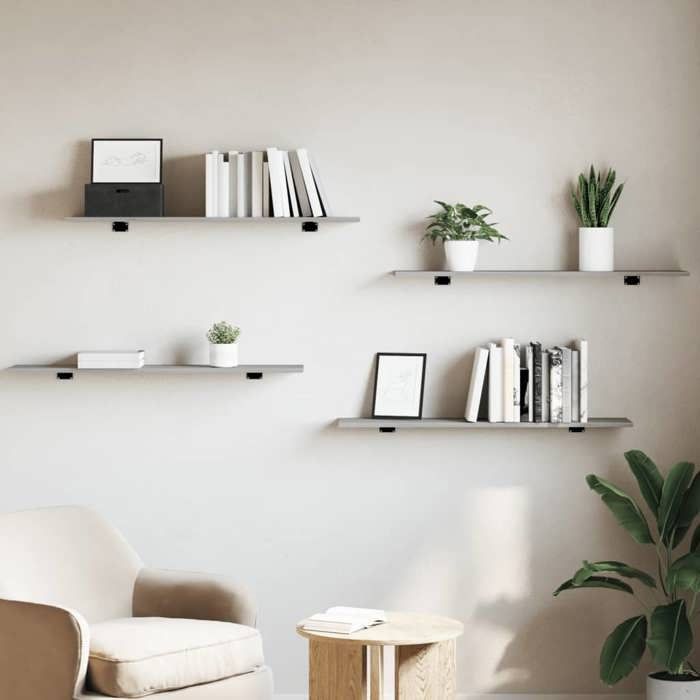 VidaXL Wall Shelves 4 Pcs, Hanging Shelves with Storage, Floating Bookshelves, Living Room Decorations, 838293