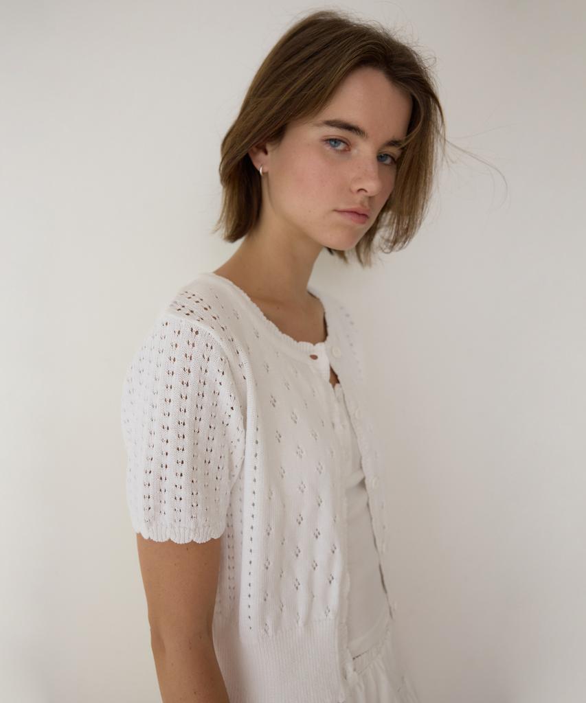 Among A Skashi Half Sleeve Cardigan_White