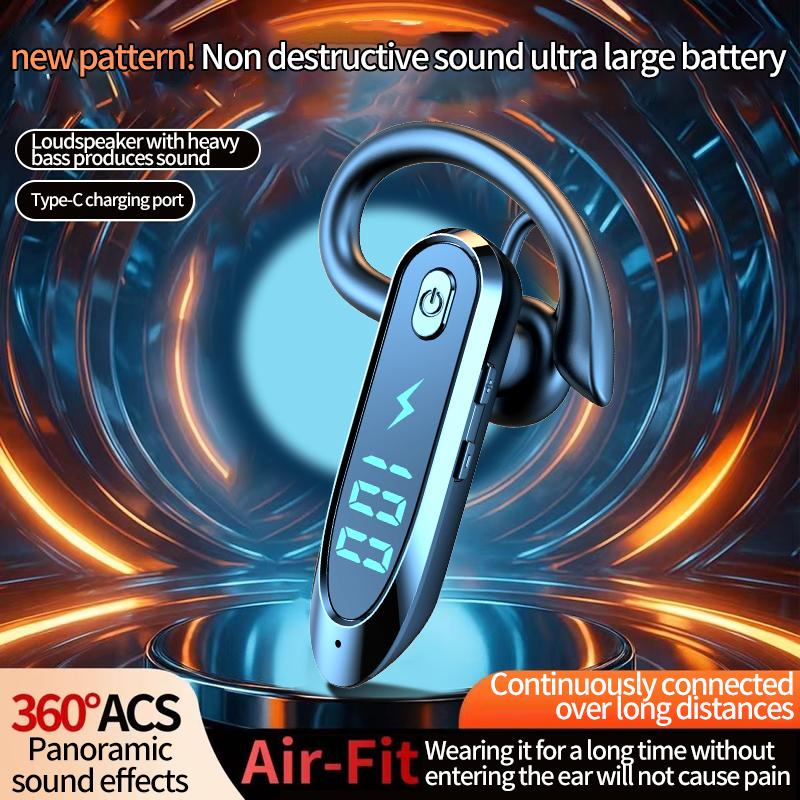 Bluetooth 6.0 Business Wireless Headphone Ear Hook Earphone 270° Rotation LED Display HIFI Stereo Noise Reduction Headset Sport Game Earbud