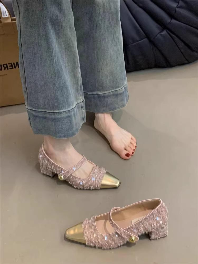 

Premium pink sequined temperament shoes women s new models with skirt buckles Mary Jane 39 розовый