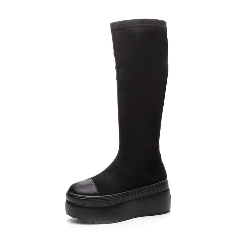 Leopard Print Tall Women's Boots Winter 2025 New Long Boots Rear Zipper Thick Muffin Bottom Elastic Boots Thin Fashion