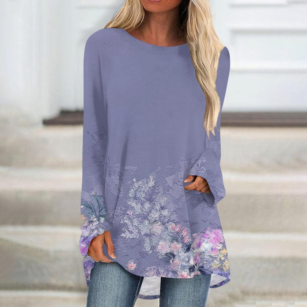 Damemote Uformell T-skjorte Gradient Langermet Rundhals Medium Lang Topp