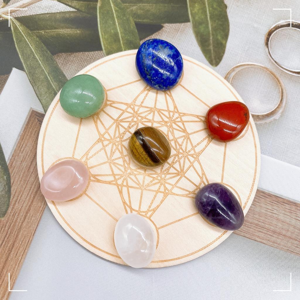 Sedmičakrové přírodní palmové kruhové bubnové kameny dřevěné 7čakrové destičky křišťálové křemenné energetické léčení jóga domácí dekorace dárek