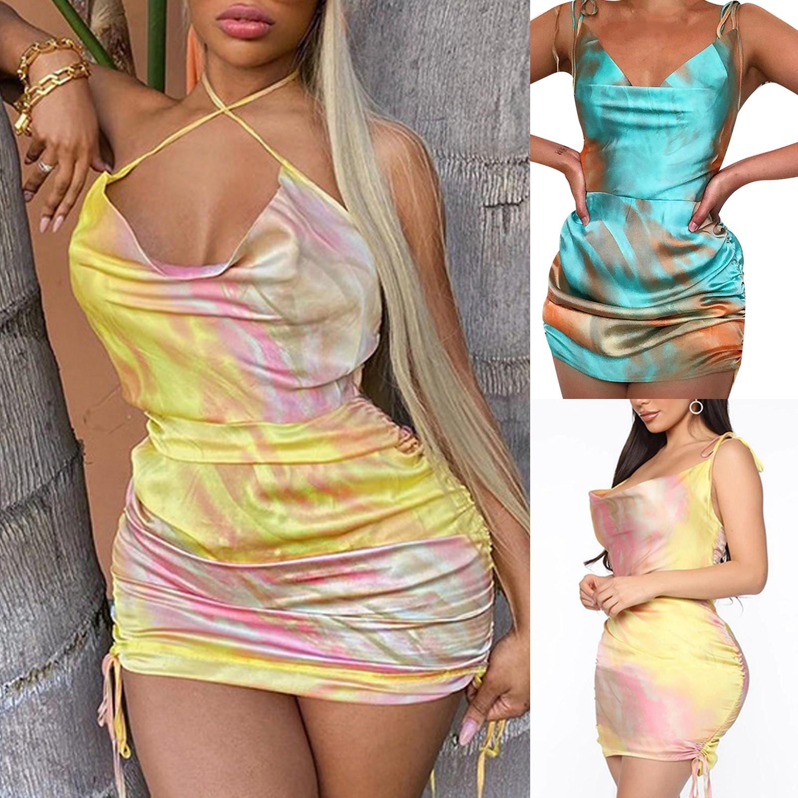 

Women s Vexy Open Back Short Skirt Fashion Casual Printed Suspender Dress