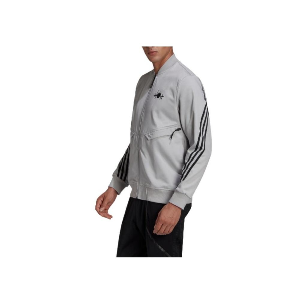 Adidas Striped Logo Print Zip-Up Sports Jacket Men Outerwear Grey GN6884