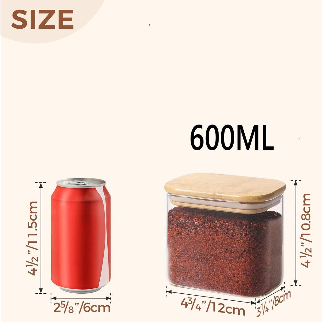 Rectangle Clear Storage Jars with Bamboo Lids For Sugar Coffee Pantry Organizer Container for Pasta Tea Candy Nuts