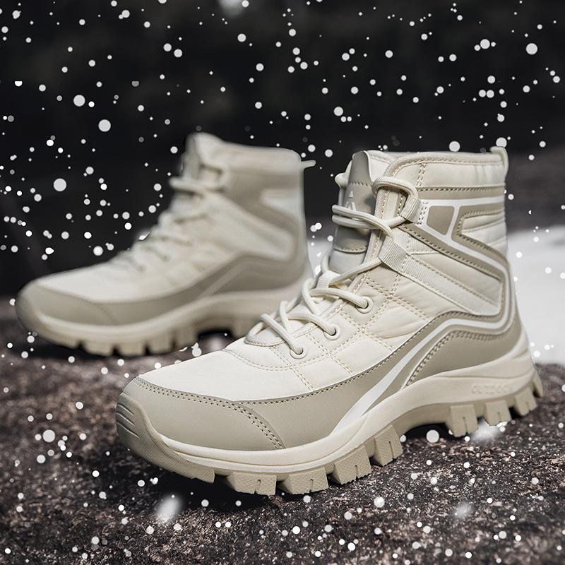 

Новые снегоходы большого размера мужские и женские бархатные утолщенные хлопковые туфли уличная обувь нескользящие теплые ботинки холодостойкость 43 бежевый