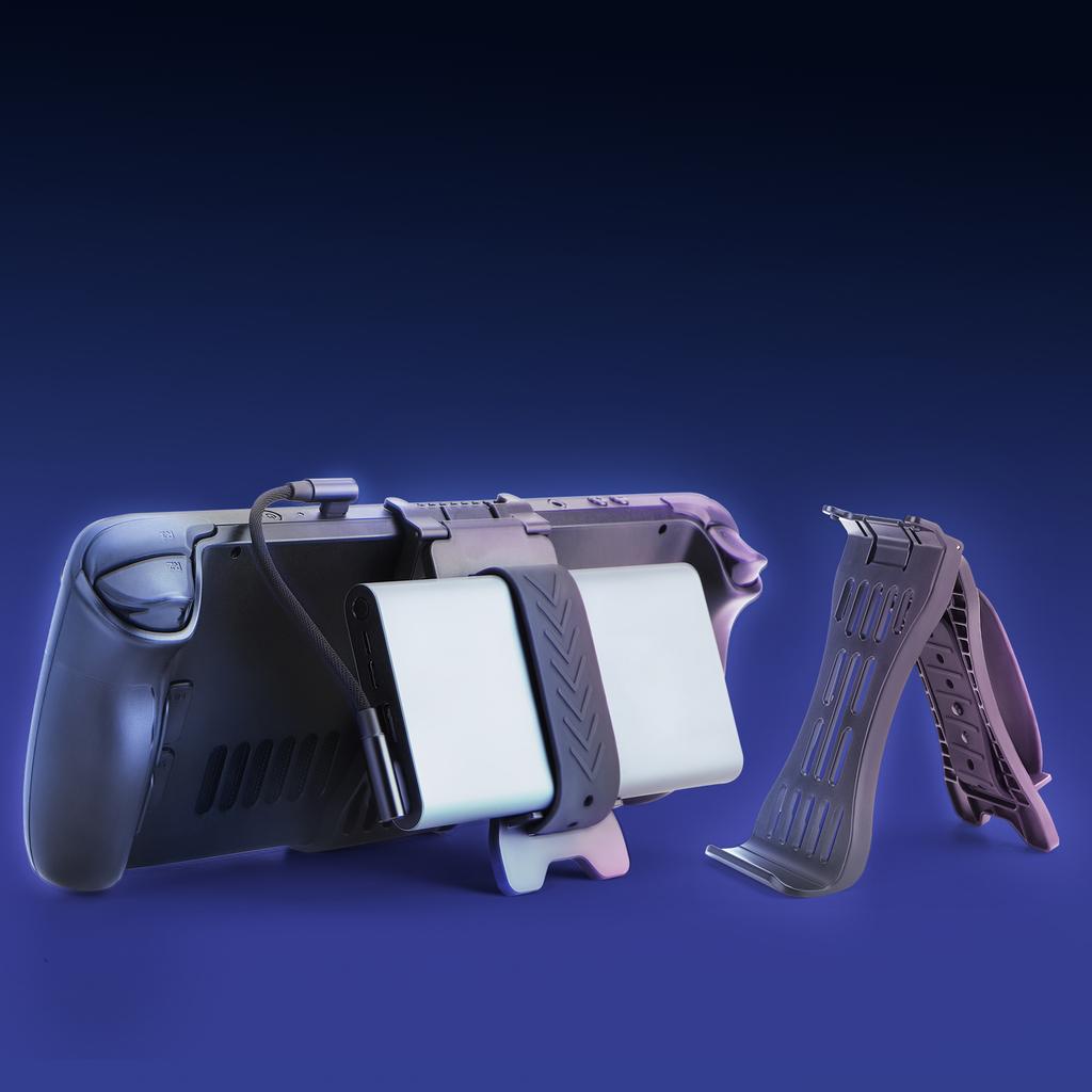 2in1 Desktop Stand for Steam Deck Game Console Holder Foldable Bracket with Power Bank Clip Gamepad Host Support Cradle