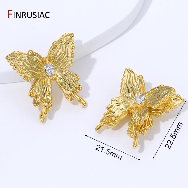 

18K Gold Plated Brass Zircon Butterfly Shape Spacer Beads For Bracelet,Separator Beads For DIY Jewelry Making Supplies 2 pieces