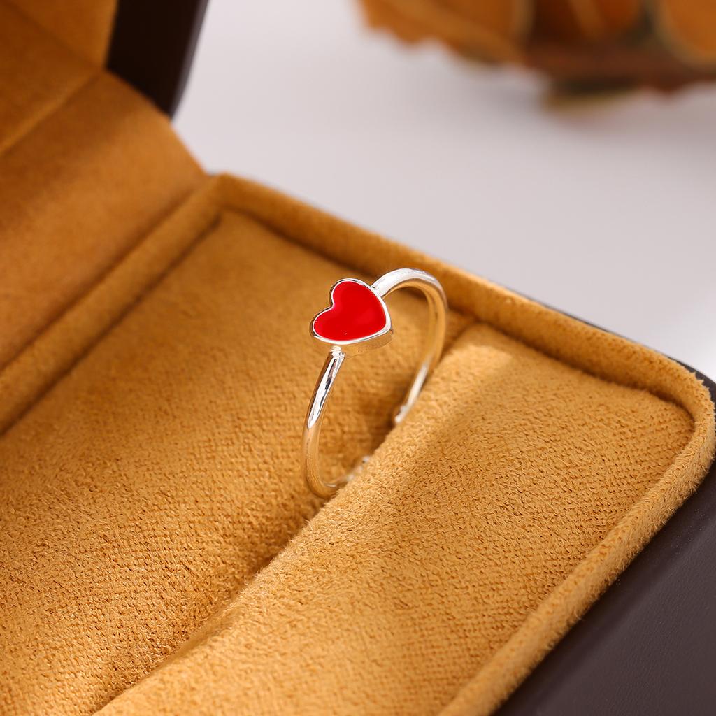 Neuer Eingang Schöner 925er Sterlingsilber Schmuckring Damen Kreativ Einfach Roter Emaille Liebe Pfirsichherz Öffnungsringe R275