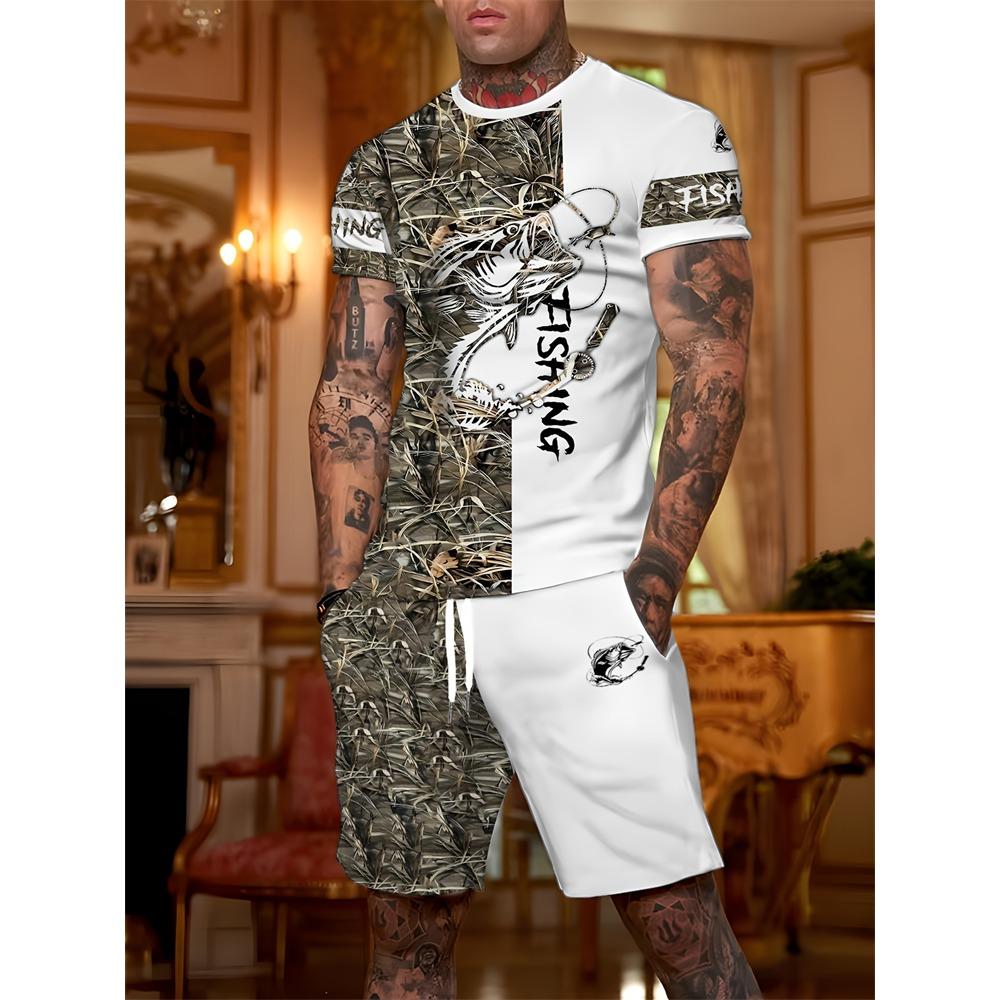 Summer Men's T-shirt and Shorts 2 Piece Set Hip Hop Print Round Neck T Shirt Casual Fashion Style Breathable Short Sleeve Shorts