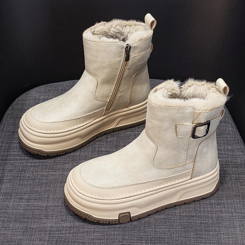 Snow Boots Women's New Winter Velvet Thickened Short Boots Warm Thick Sole Heightening Non-slip Warm Cotton Shoes