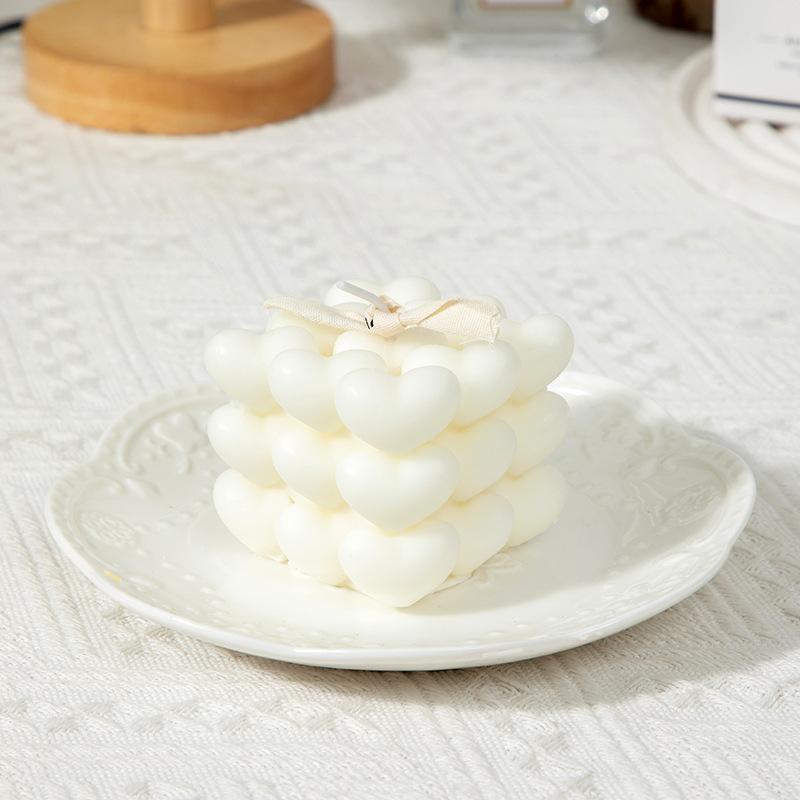 Romantic Heart Cube Fragrance Candle, Lovely Bubble Aroma Candle for Room Ornament, Birthday Present, Wedding Gift белый