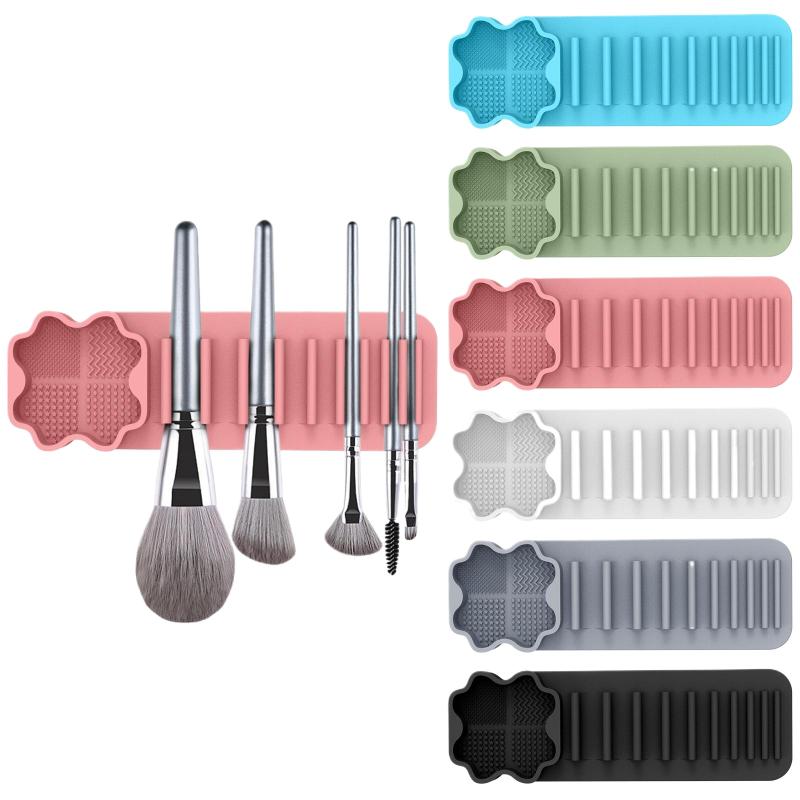 1/6PCS Makeup Brush Drying Rack Wall Mounted Suction Cup Silicone Makeup Brush Cleaner Tool Cleaning Drying Makeup Brush