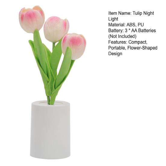 Large Tulip Night LED Battery-Powered Ambiance Light Bedside Lamp Light Realistic Floral for Bedroom Desk