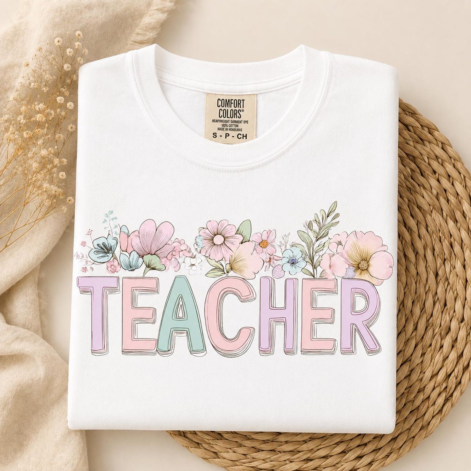 Floral Teacher Shirt, Comfort Colors Teacher Tee, Pastel Teacher T-Shirt, Elementary School Teacher Shirt, Back To School Tee S