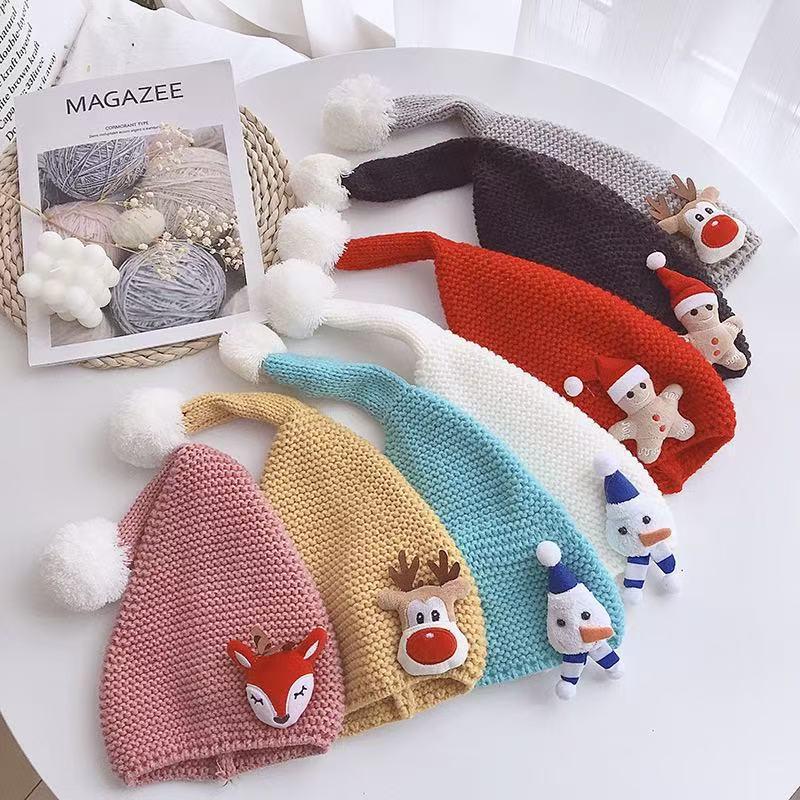 Children's Cute Christmas Cartoon Pompom Wool Pullover Hat