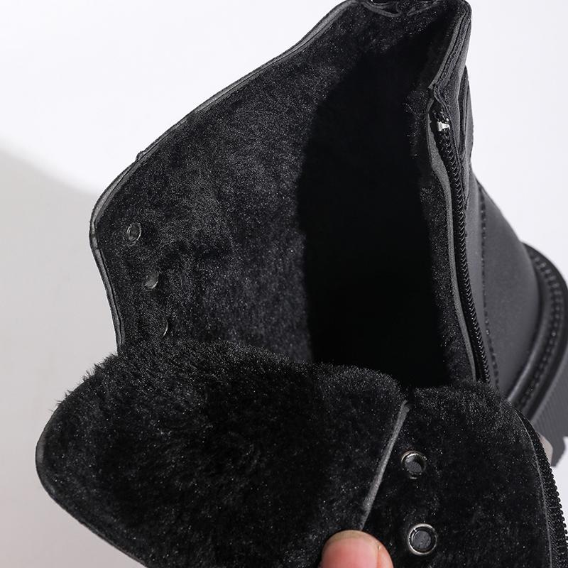 Fashion Buckel Thick Sole Ankle Boots Women Lace Up Punk Motorcycle Boots Woman Pu Leather Thicken Plush Short Booties Mujer